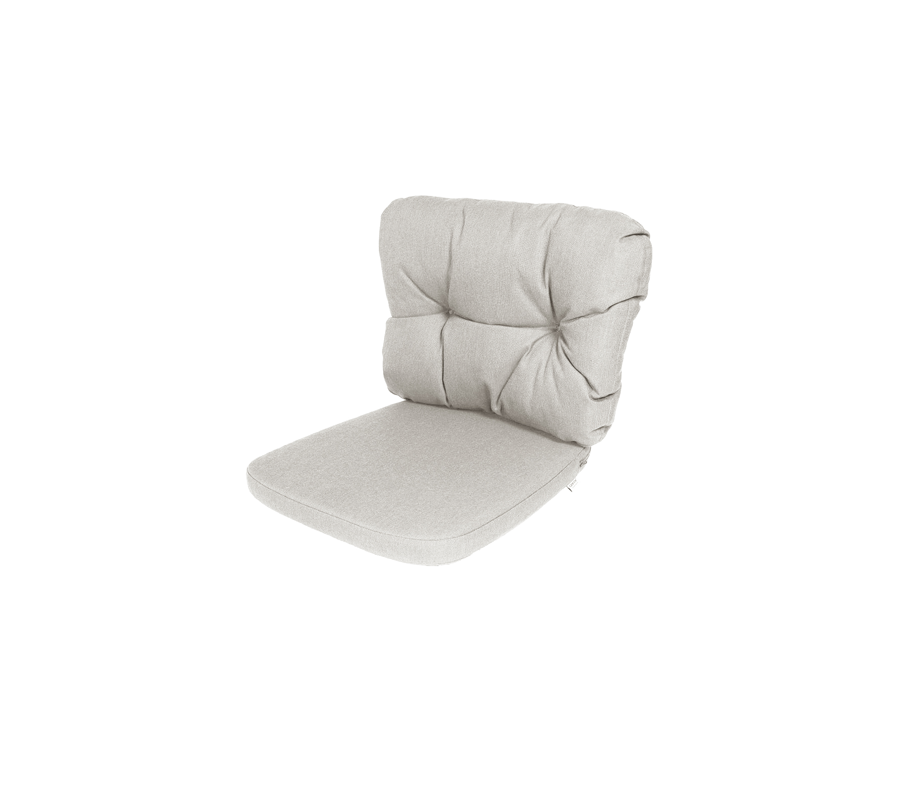 Comfortable light-colored cushion with tufted design, suitable for seating, providing support and style. Ideal for various seating arrangements.