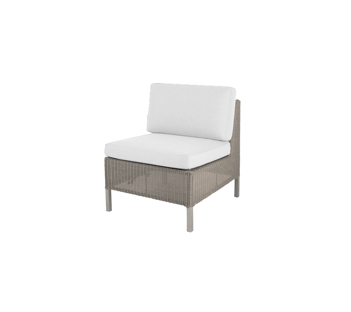 Stylish chair with a woven texture and plush white cushions, perfect for relaxation and modern decor.