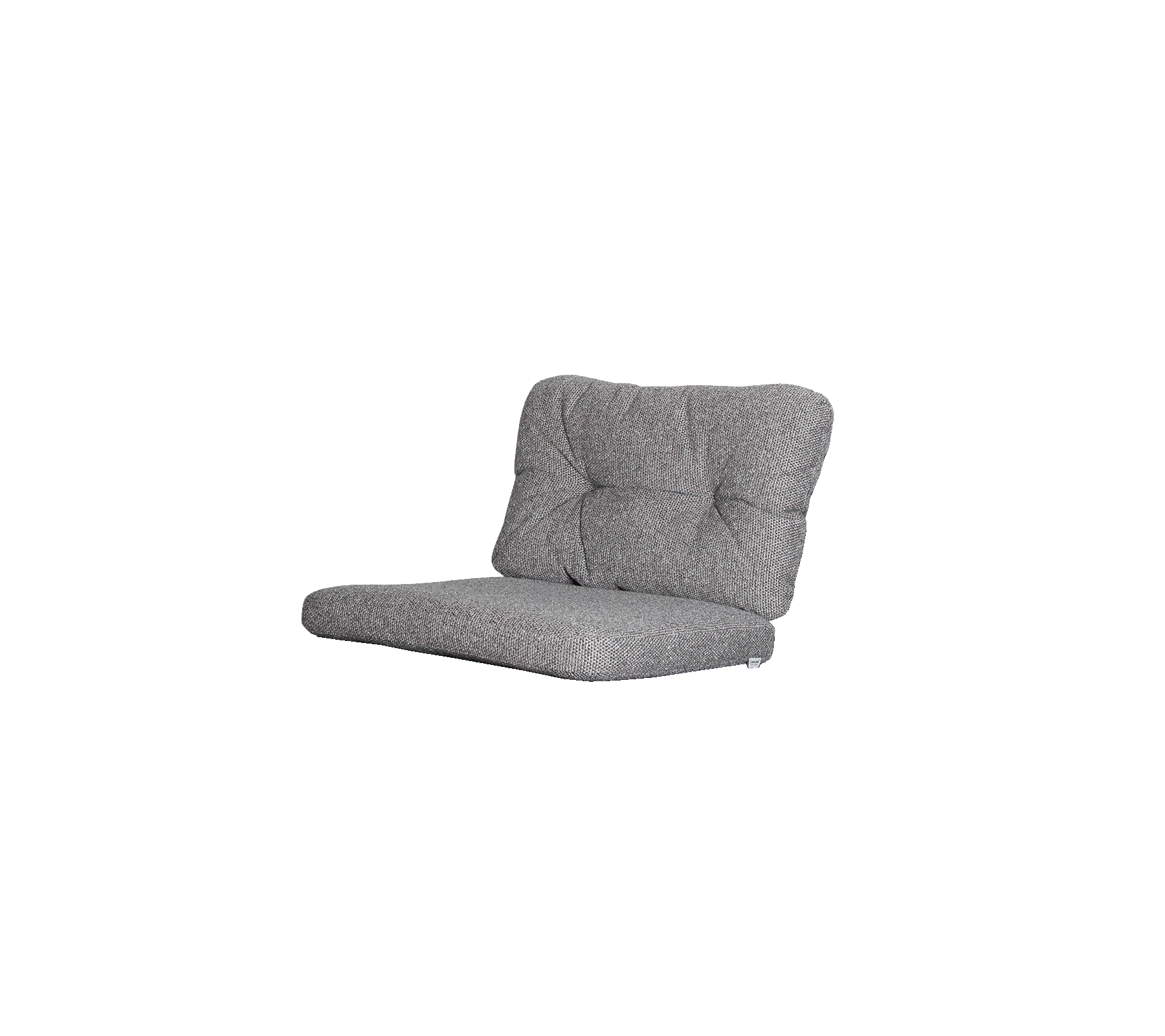 Gray upholstered lounge chair with a tufted back and a low-profile design, ideal for casual seating and relaxed lounging.