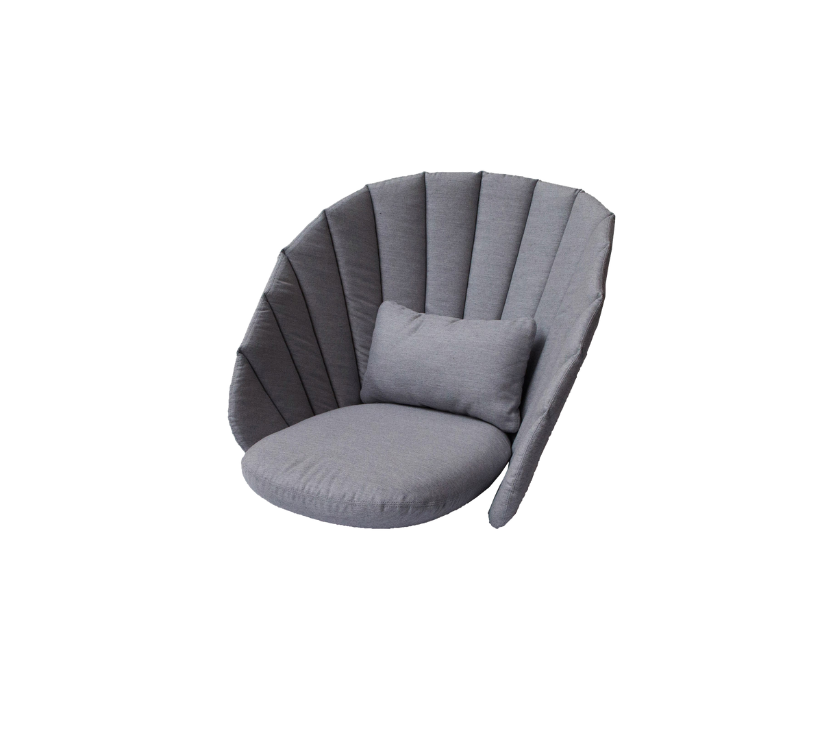 Stylish gray lounge chair with a rounded design and a plush cushion, offering a cozy seating option.