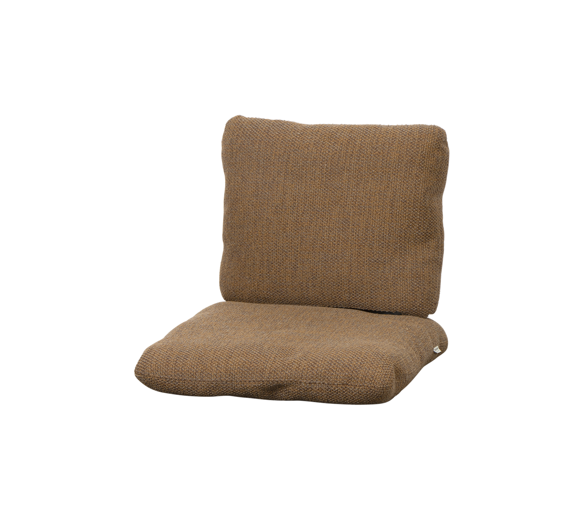 Cushion set in a warm brown color with a textured fabric, featuring a supportive backrest and a comfortable seat.