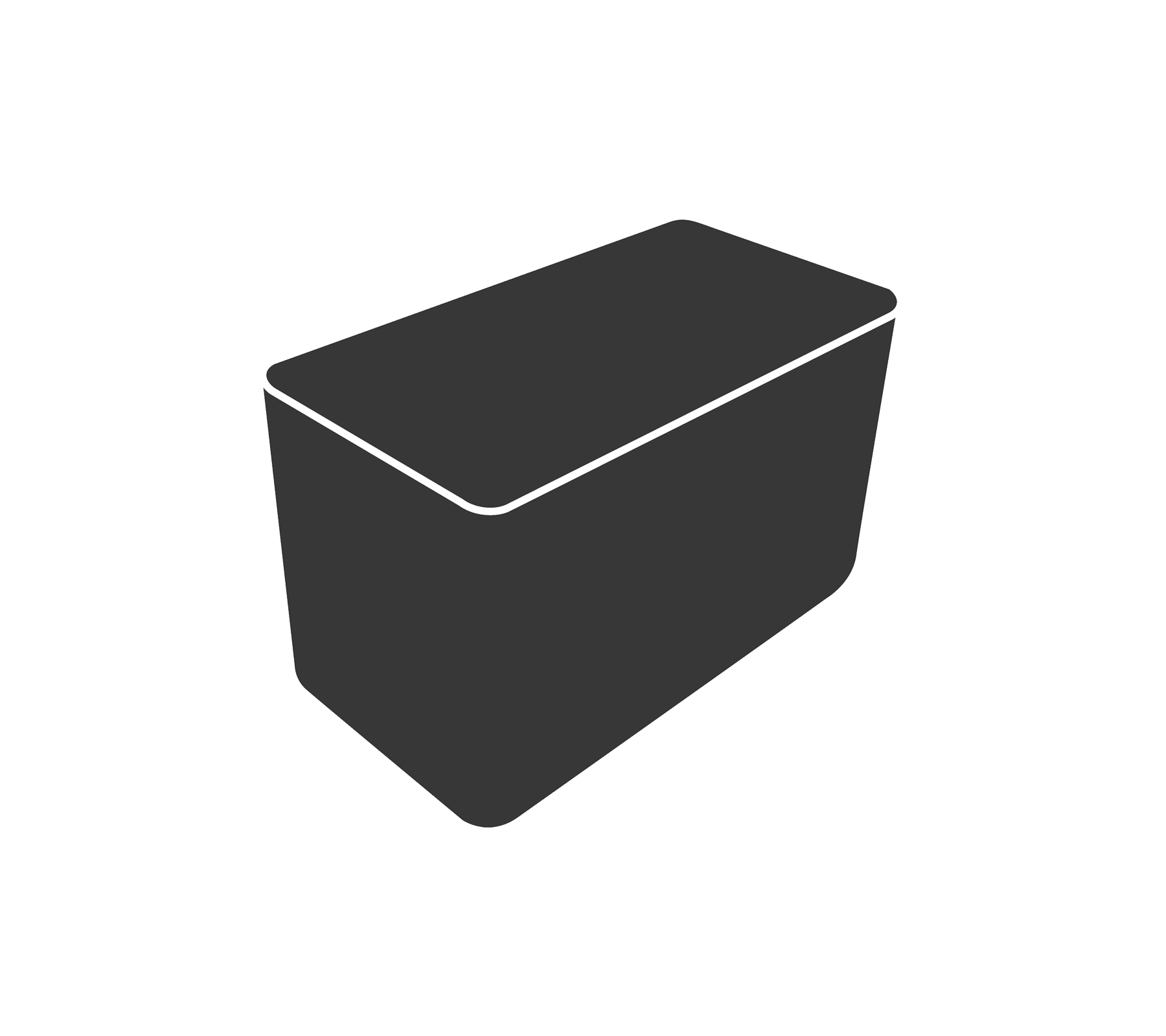 Gray storage container with a rectangular shape and a fitted lid, suitable for organizing various items or materials.