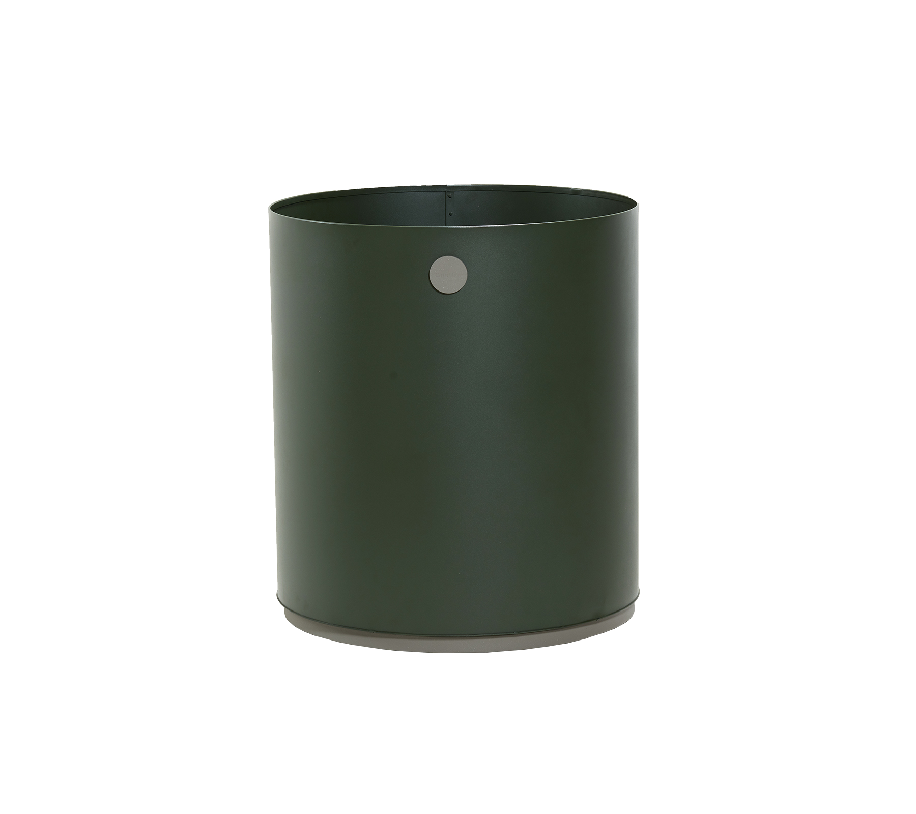 Green cylindrical planter with a smooth finish and a subtle decorative detail on the side. Ideal for showcasing plants.
