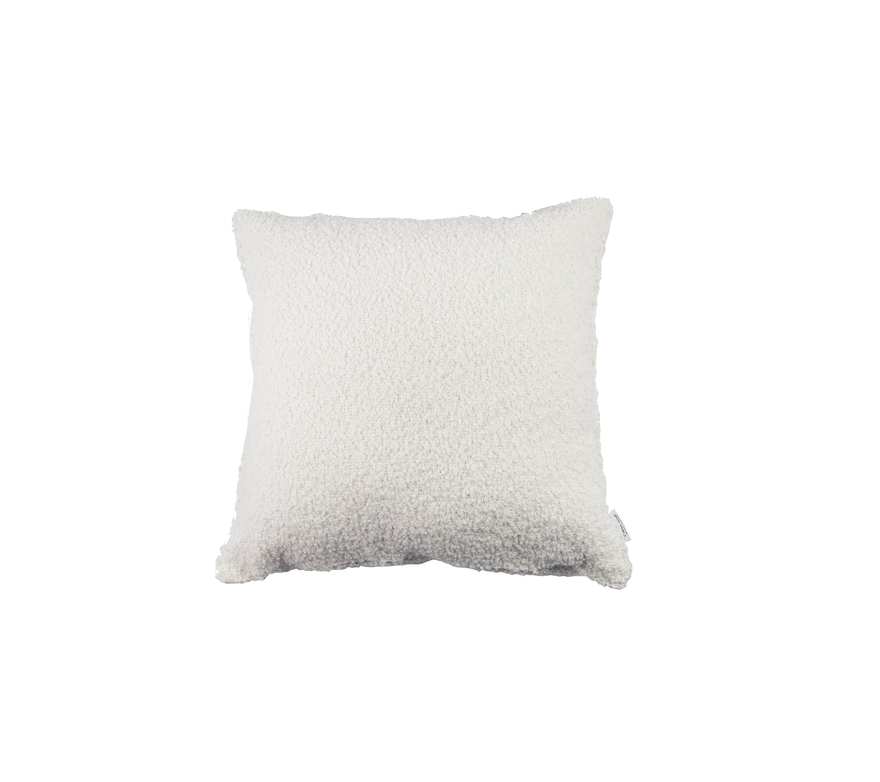 Soft, fluffy white cushion with a textured surface, ideal for adding comfort and style to any space.